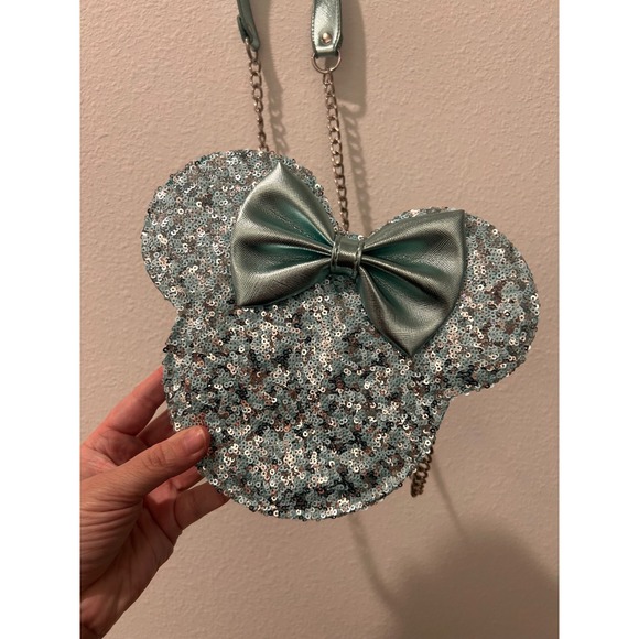 Loungefly Handbags - Loungefly Disney Parks Minnie Mouse Sequin Crossbody Bag Aqua Blue Mint Green